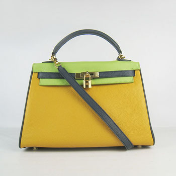 Hermes Kelly 32Cm Togo Yellow/Green/Blue Gold